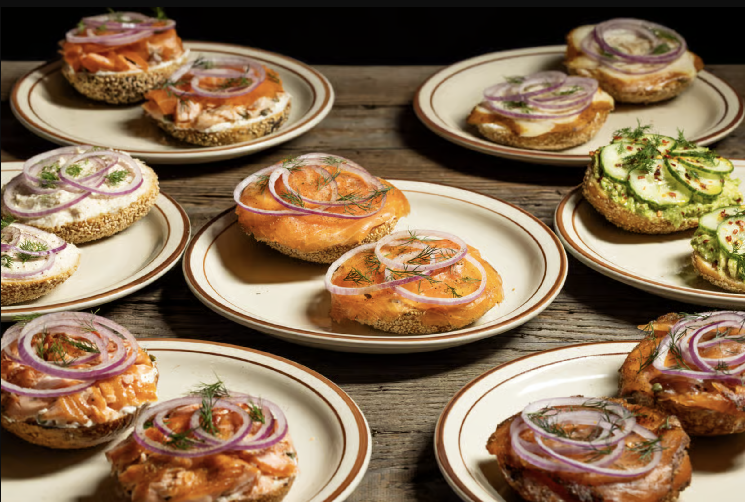 Plated deli dishes on a restaurant table